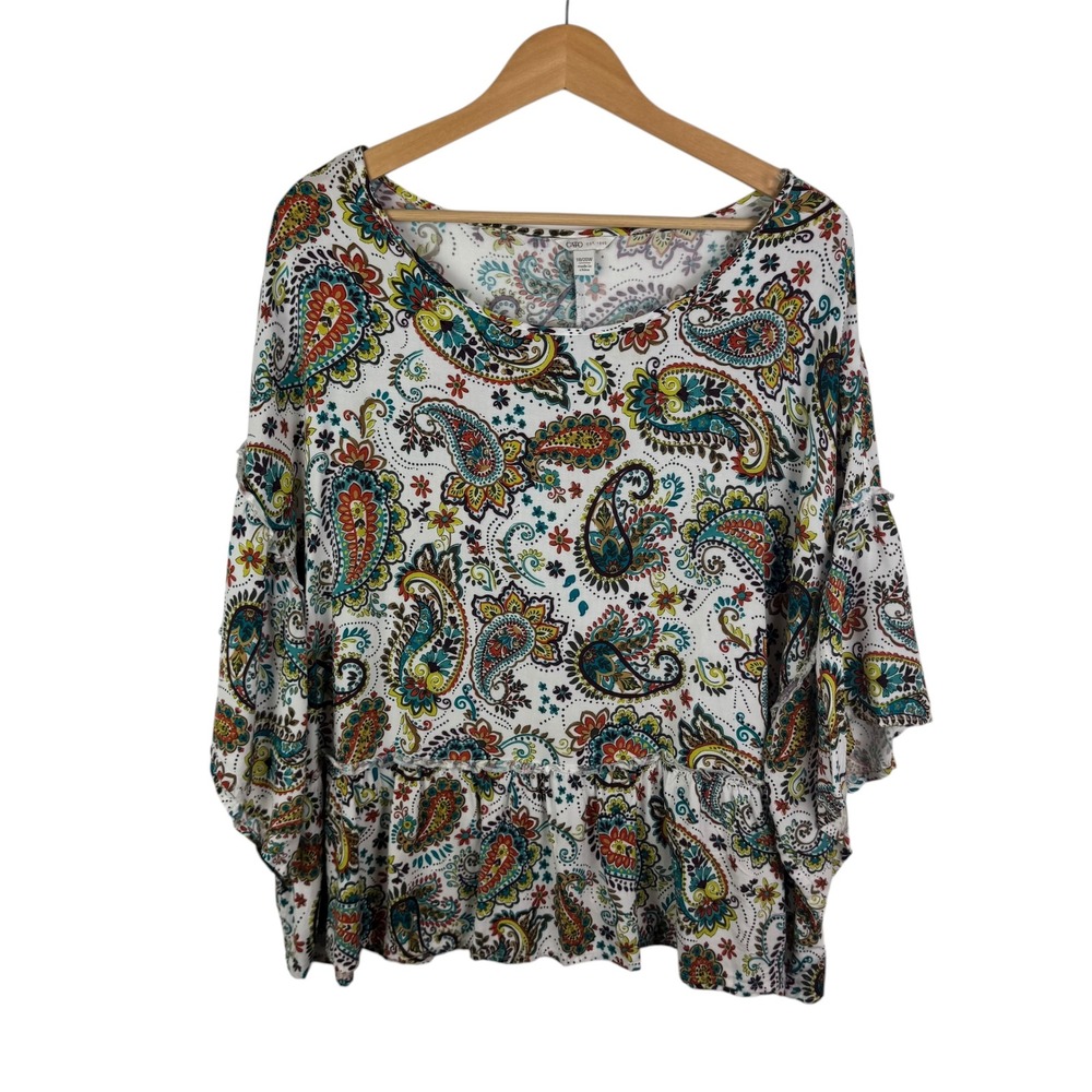 Cato Paisley Ruffle Hem Blouse Size 18/20W‎ Multicolor Boho Flowy Festival Retro
